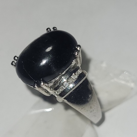 Ring 8 carat Black Tourmaline and Diamond Sterling Silver sz 10 - Picture 2 of 7